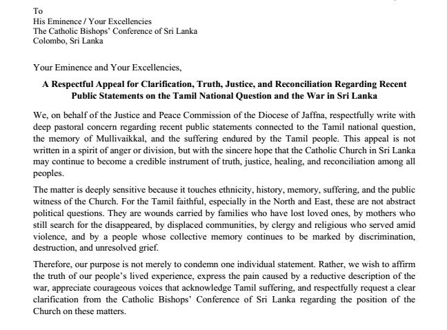 Jaffna Justice and Peace Commission Calls for Truth, Justice and Clarification on Mullivaikkal